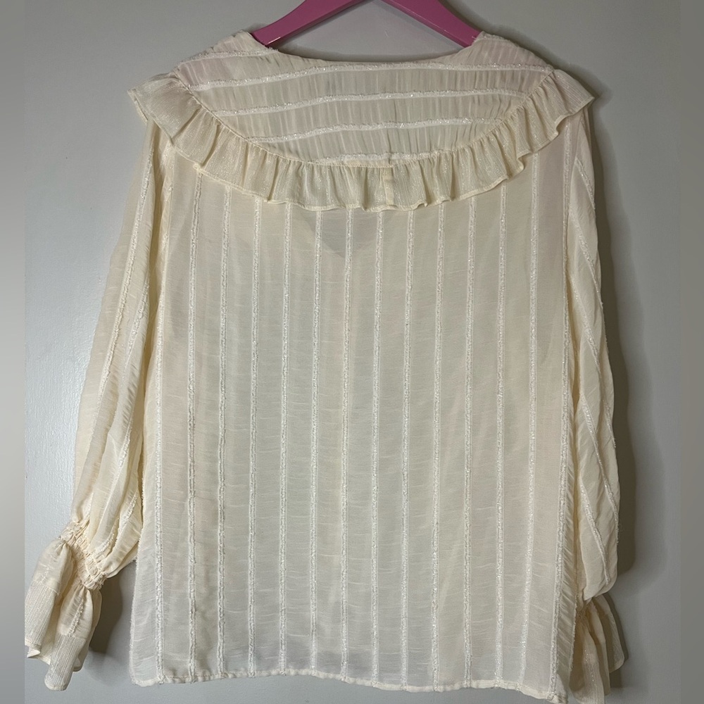 Zara medium bundle green collared sweater white cotton eyelet top ivory Blouse - Picture 14 of 16